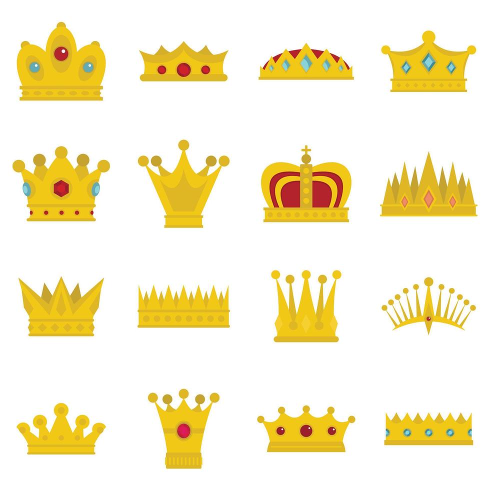 kroon pictogrammen instellen in vlakke stijl vector