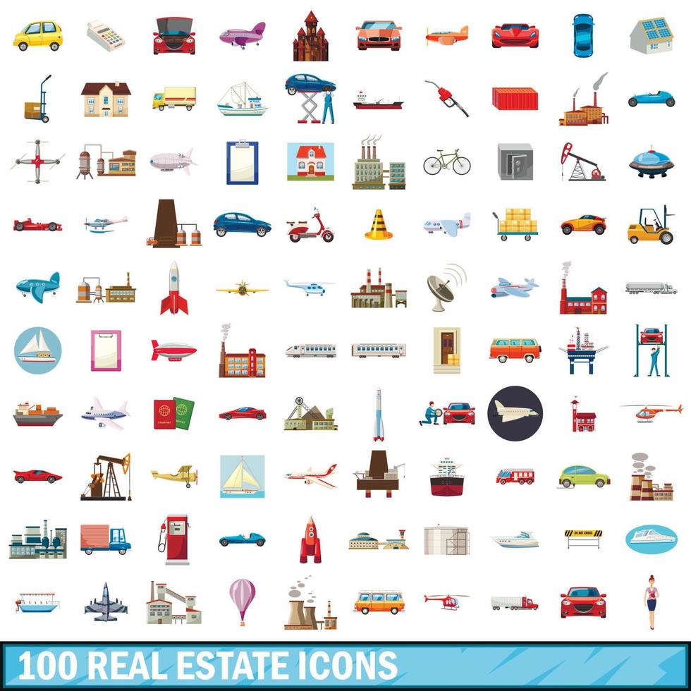 100 onroerend goed iconen set, cartoon stijl vector