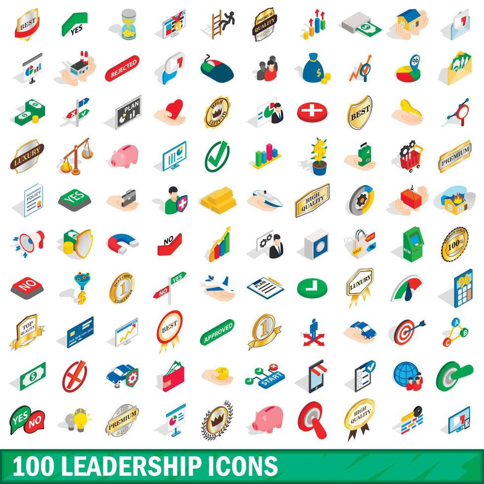 100 leiderschap iconen set, isometrische 3D-stijl vector