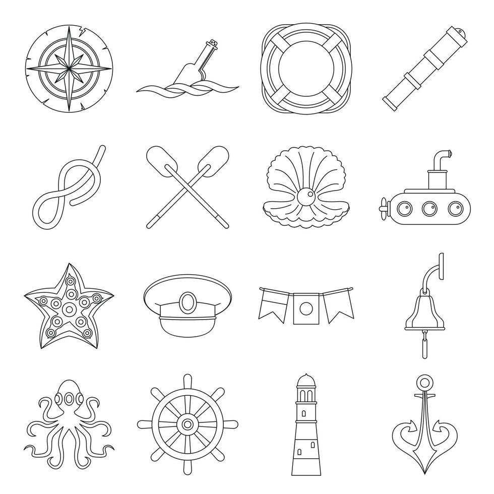 nautische iconen set, Kaderstijl vector