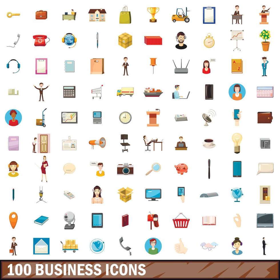 100 zakelijke iconen set, cartoon stijl vector
