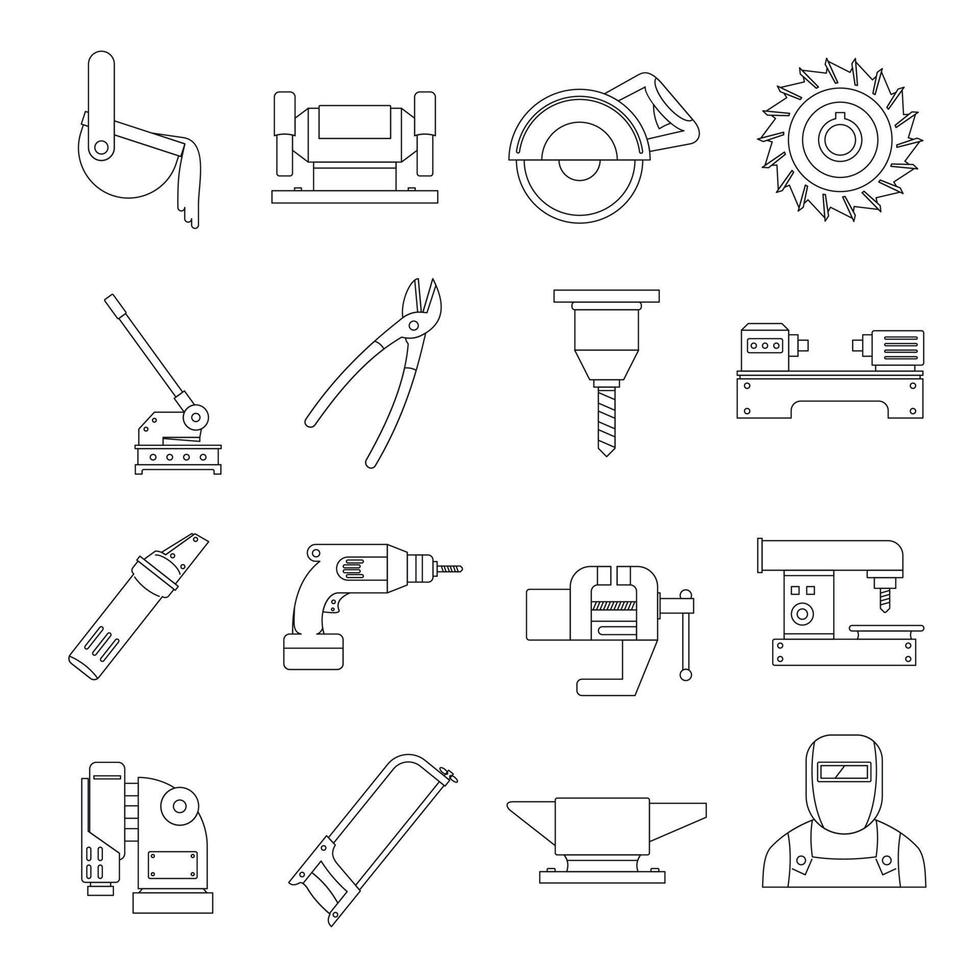 metaalbewerking iconen set, vlakke stijl vector