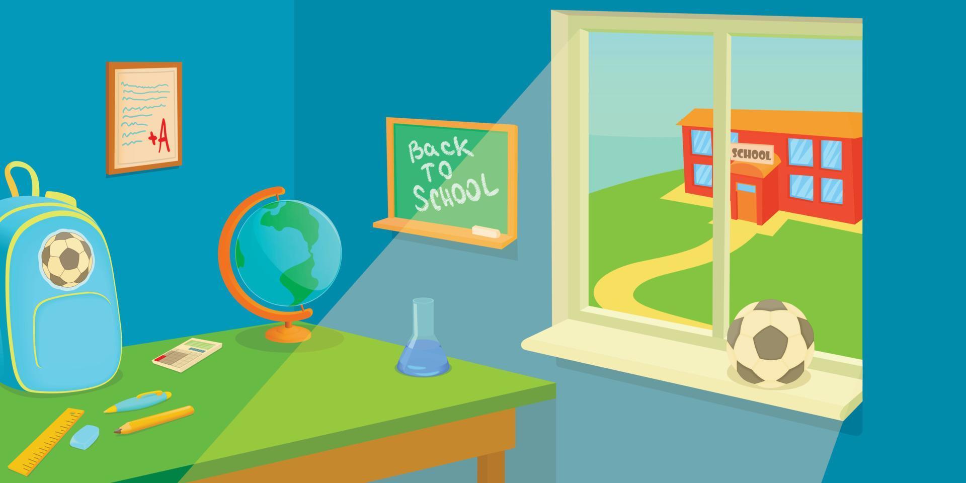 schoolkamer horizontale banner, cartoon-stijl vector