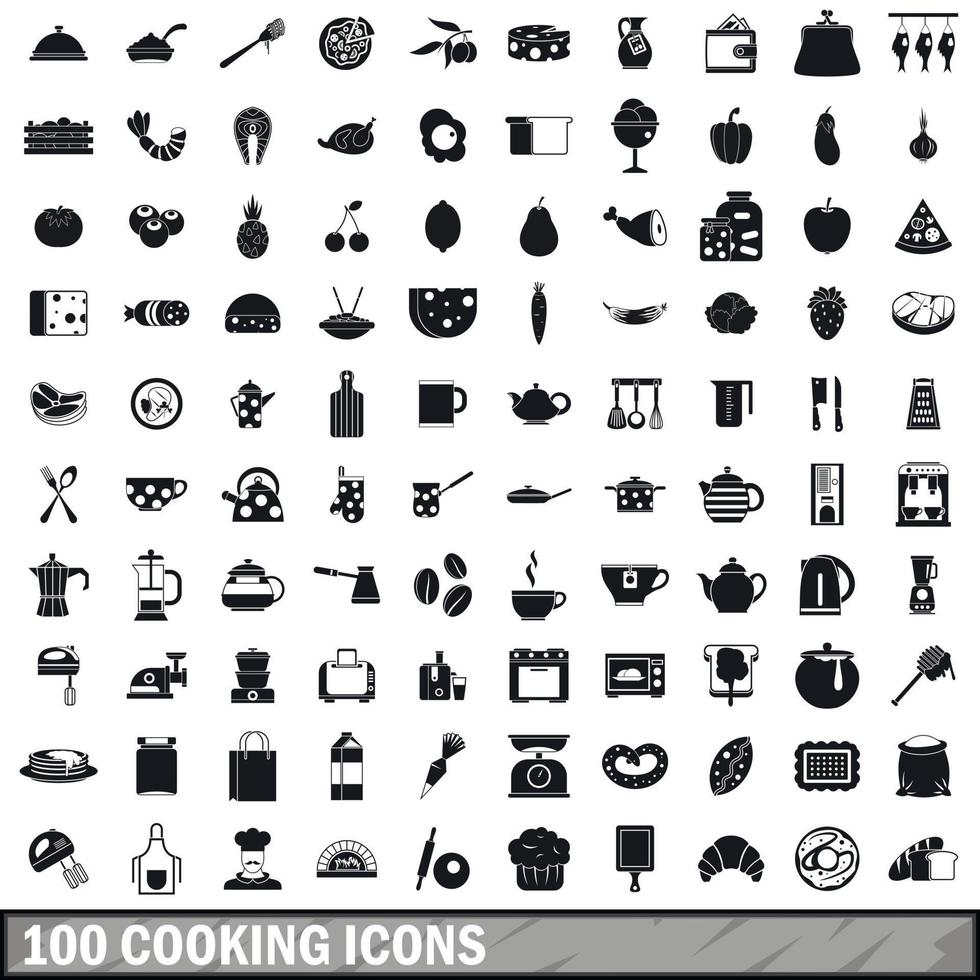 100 kookpictogrammen in eenvoudige stijl vector