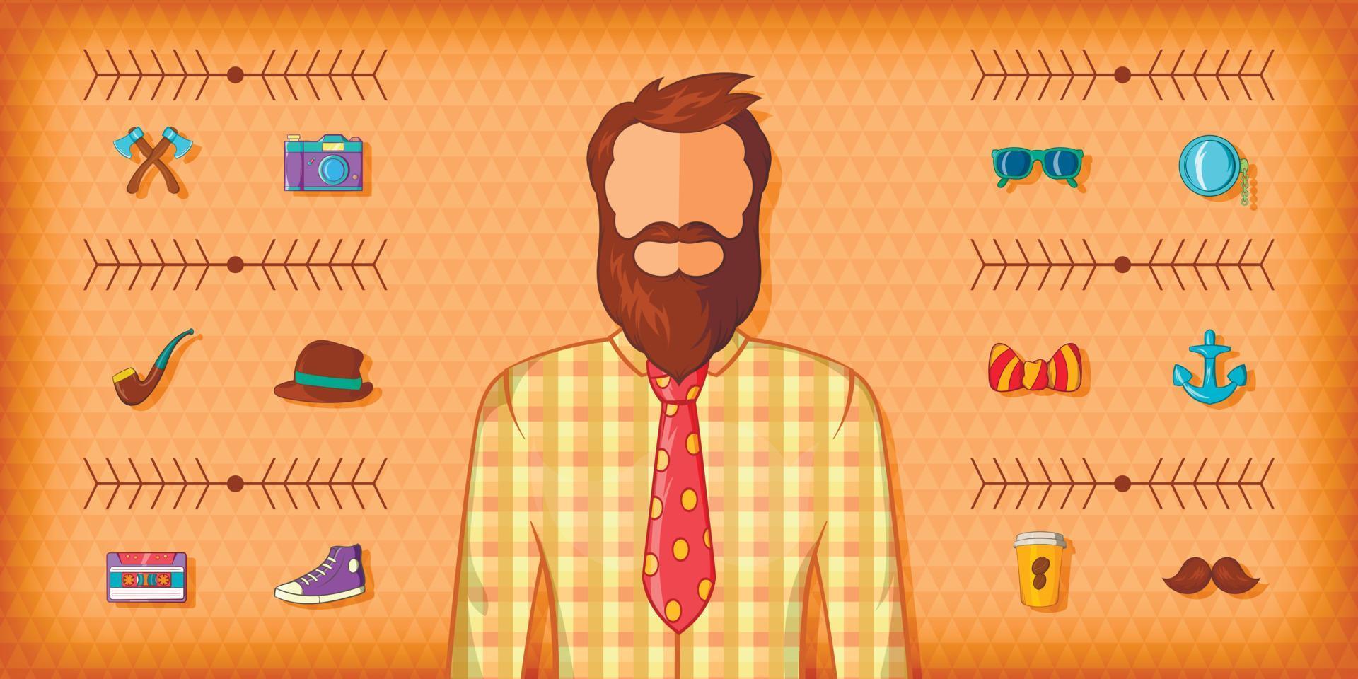 hipster man horizontale banner bruin, cartoon stijl vector