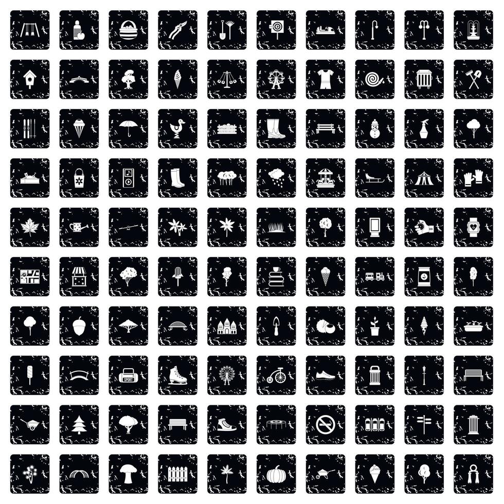 100 park iconen set, grunge stijl vector