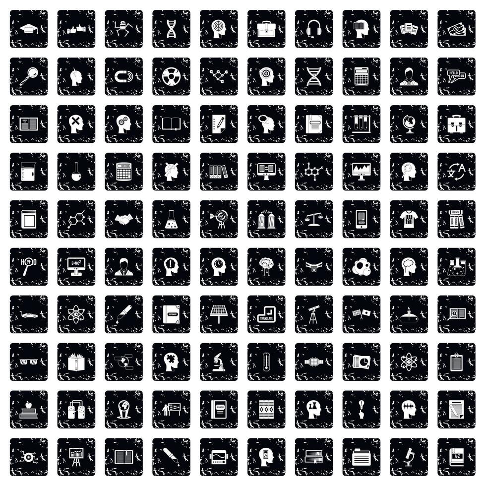 100 kennis iconen set, grunge stijl vector