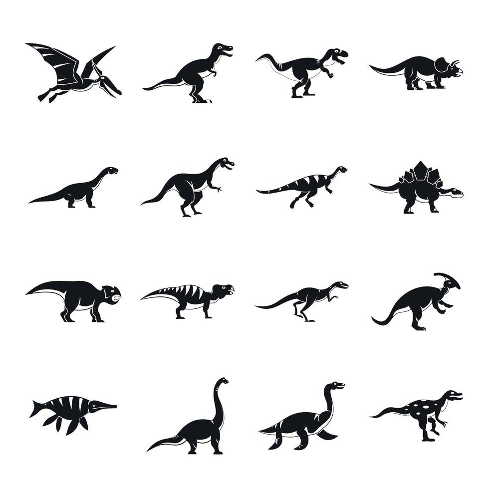 dinosaurus iconen set, eenvoudige stijl vector