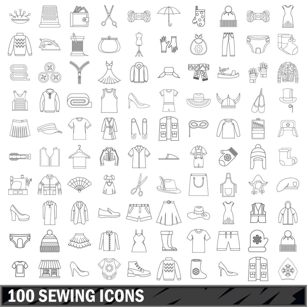 100 naai iconen set, Kaderstijl vector