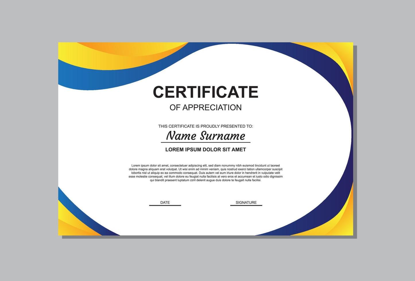 certificaatsjabloonontwerp in gele en blauwe kleuren. vector