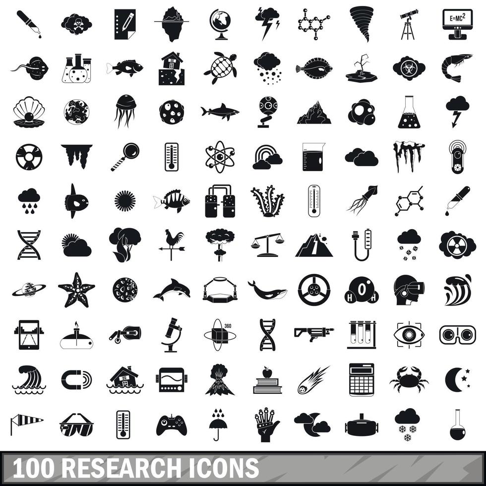 100 onderzoek iconen set, eenvoudige stijl vector