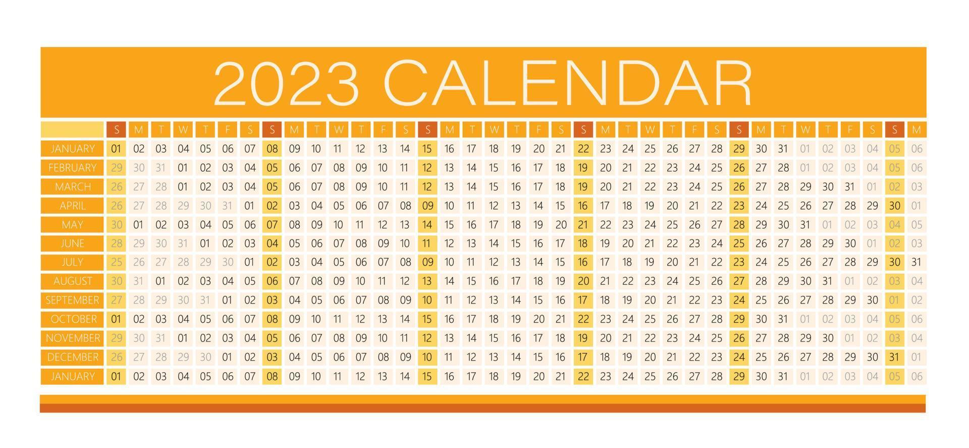 2023 jaar wandkalender oranje kleur - volledig bewerkbaar - vector licht