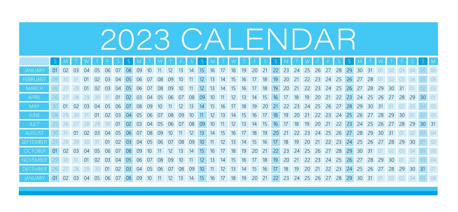 2023 jaar wandkalender cyaan kleur - volledig bewerkbaar - vector licht