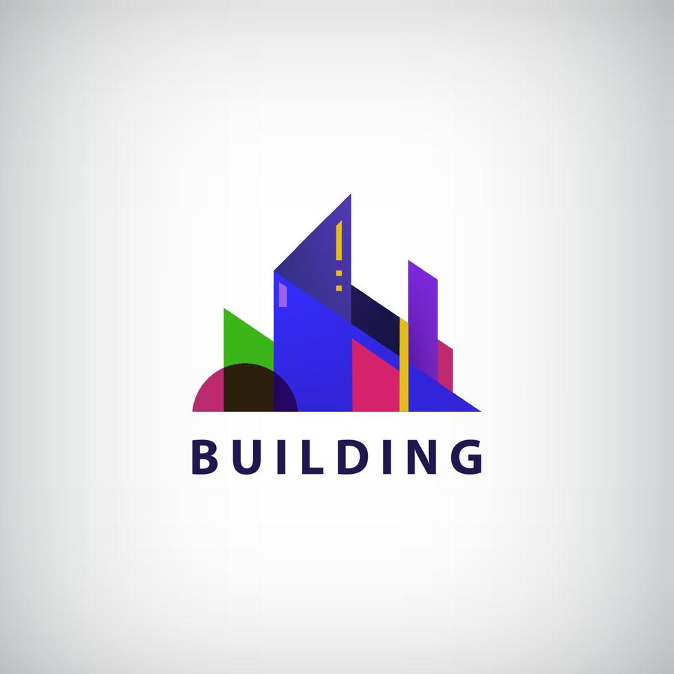 concept vectorafbeelding - kleurrijke gebouwen van de stedelijke skyline. de logosjabloon toont moderne gebouwen op een abstracte manier. gebouw logo, structuur, architectuur vector