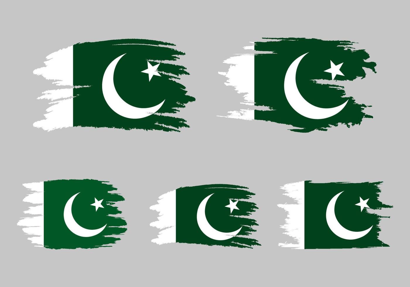 set vlaggen van pakistan. borstel geschilderd vlaggen van pakistan hand getekende stijl illustratie met een grunge-effect en aquarel. vlaggen van pakistan met grunge textuur. vector illustratie