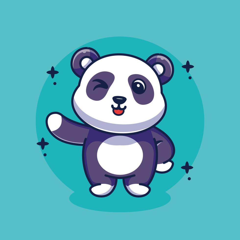 schattige panda illustratie staande zwaaiende premium vector