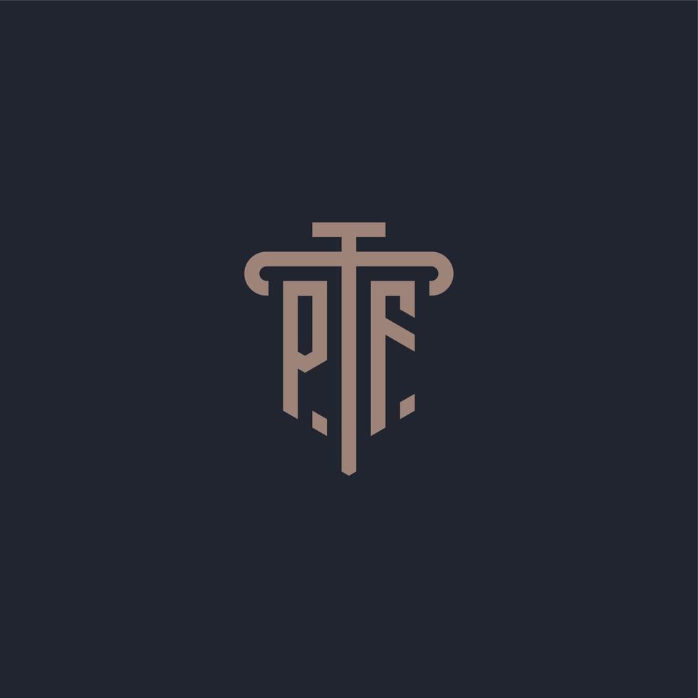 pf eerste logo monogram met pilaar pictogram ontwerp vector