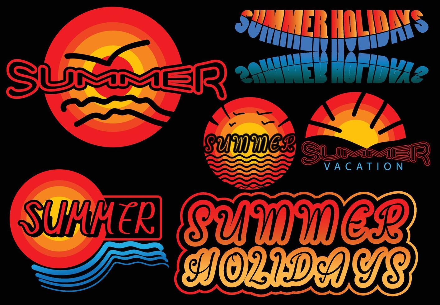 zomer brief t-shirt, logo en sticker ontwerpsjabloon vector