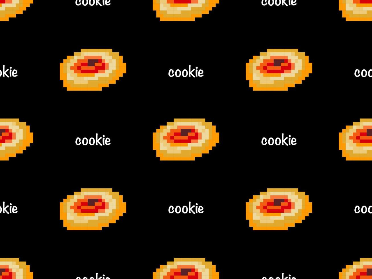 cookie cartoon karakter naadloze patroon op zwarte achtergrond. pixelstijl vector