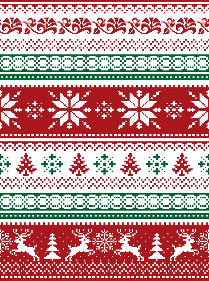 nordic naadloos gebreide kerst rood en groen patroon. vector