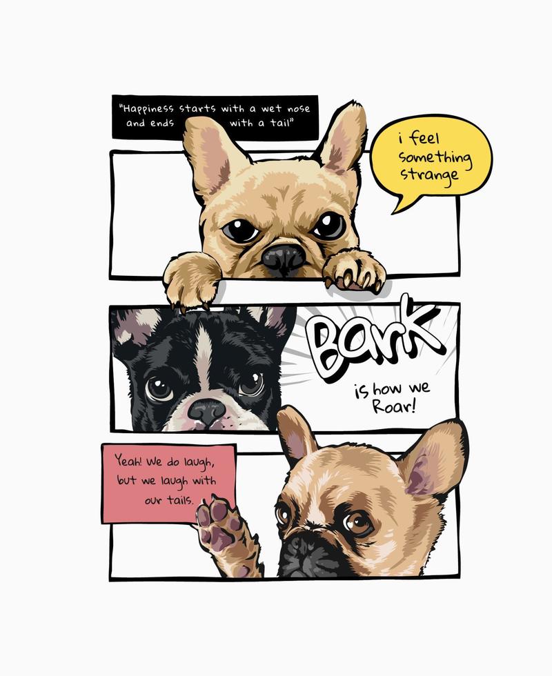 franse bulldog puppy vectorillustratie in komische paneelstijl vector