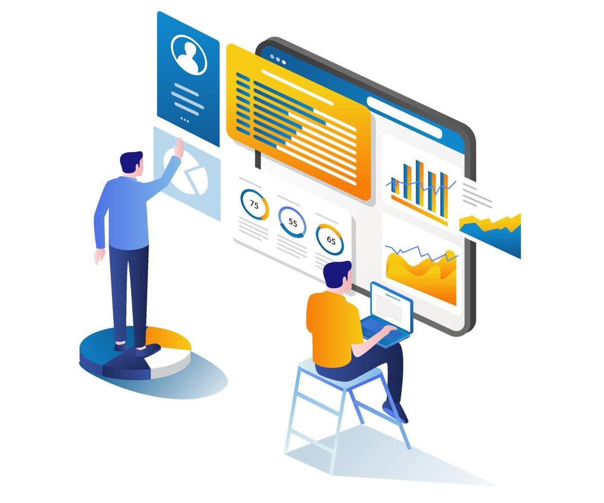 high-tech digitale transformatie data-analyse monitoring team vector