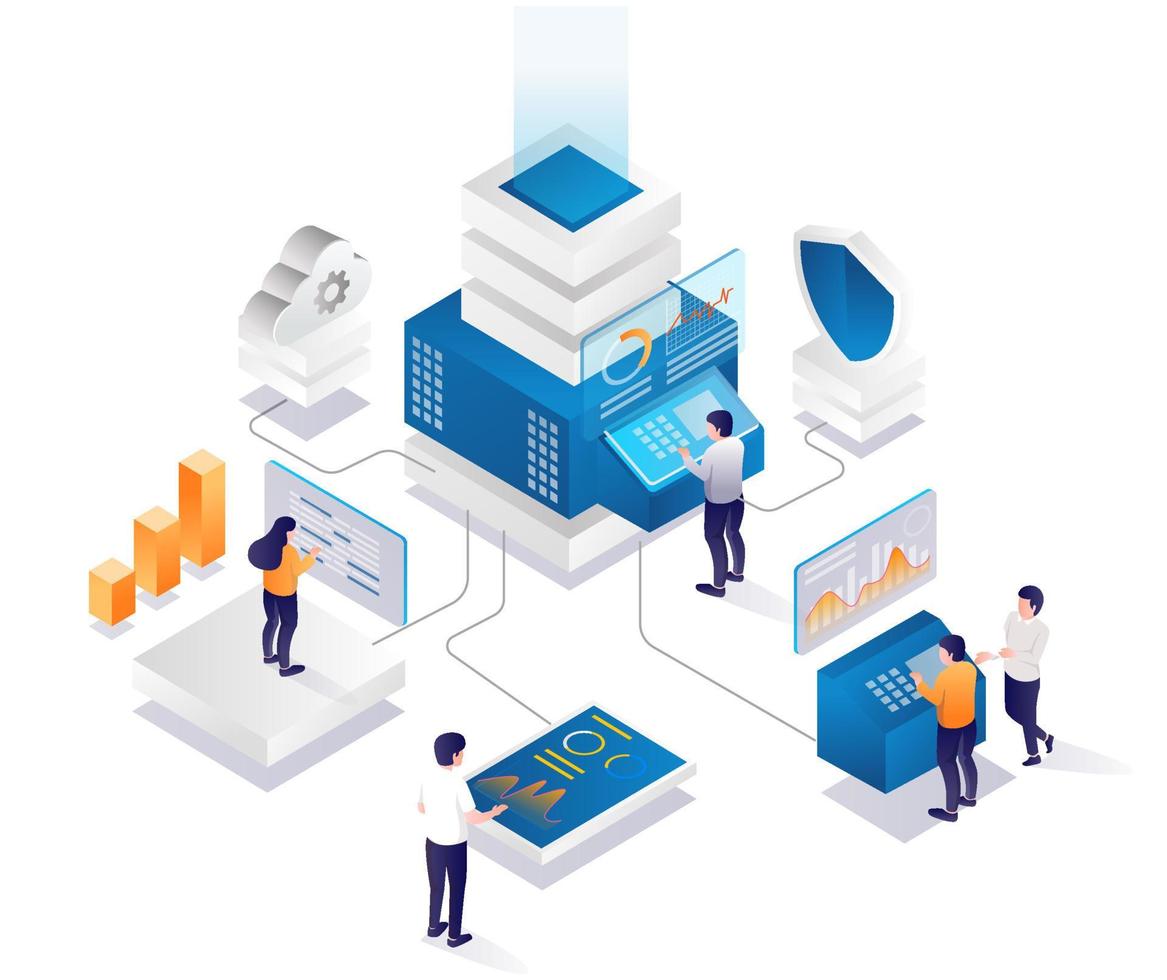 hightech bedrijfsanalyses van cloudservers vector