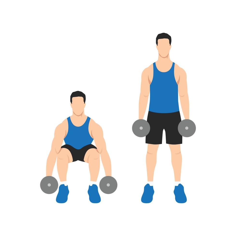 man doet dumbbell deadlift oefening. platte vectorillustratie geïsoleerd op een witte achtergrond vector