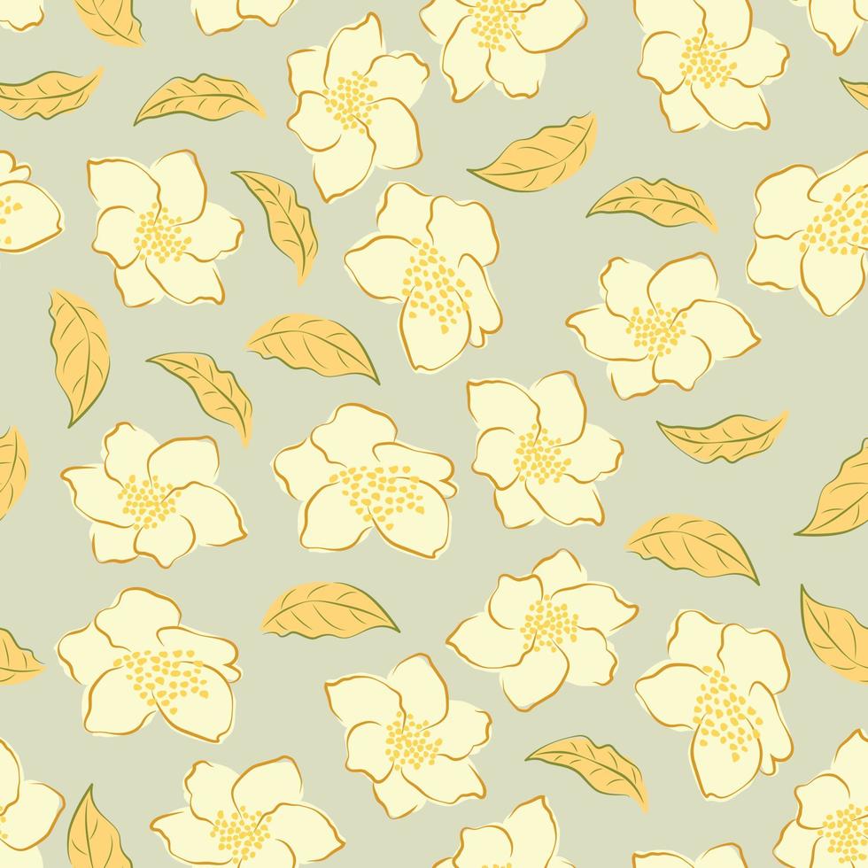 modern wilde bloemen naadloos patroonontwerp. naadloze patroon met Lentebloemen en bladeren. handgetekende achtergrond. bloemmotief voor inpakpapier of stof. botanische tegel. vector