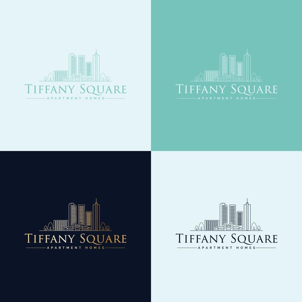 vector logo sjabloon voor onroerend goed - abstracte zomer en vakantie icoon en embleem voor vakantieverhuur, reisdiensten, tropische spa's en appartementen. tiffany vierkant logo-ontwerp