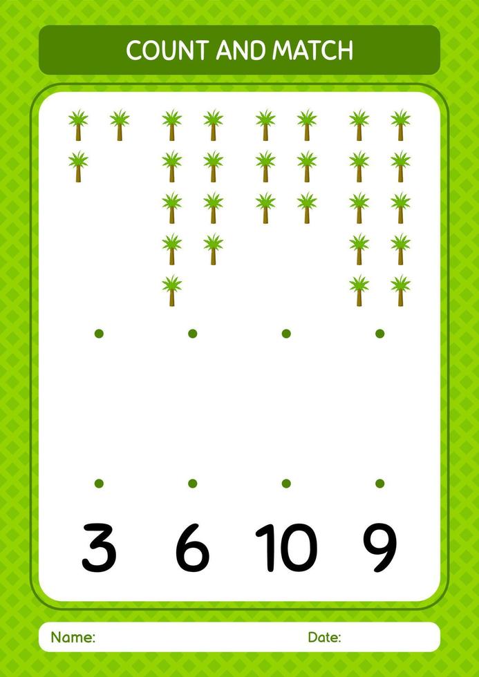 tel en match spel met palmboom. werkblad voor kleuters, activiteitenblad voor kinderen vector