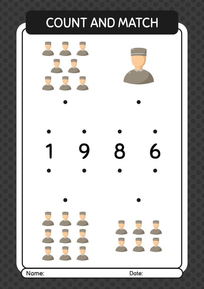 tel en match spel met mannelijke moslim. werkblad voor kleuters, activiteitenblad voor kinderen vector