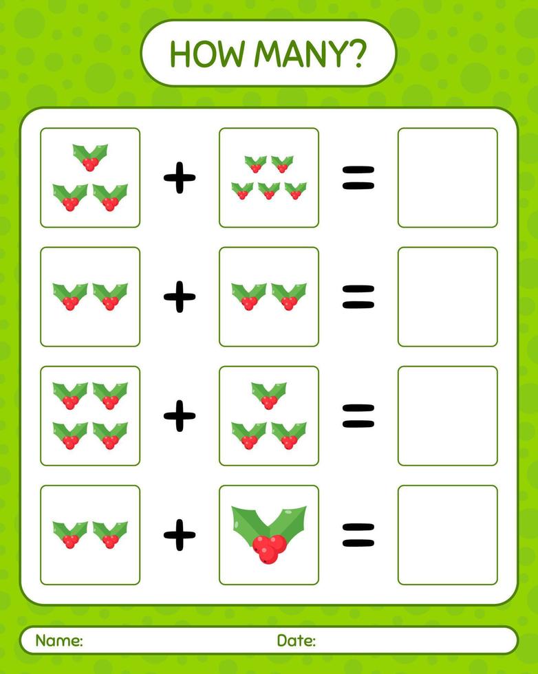 hoeveel telspel met hulstbes. werkblad voor kleuters, activiteitenblad voor kinderen vector