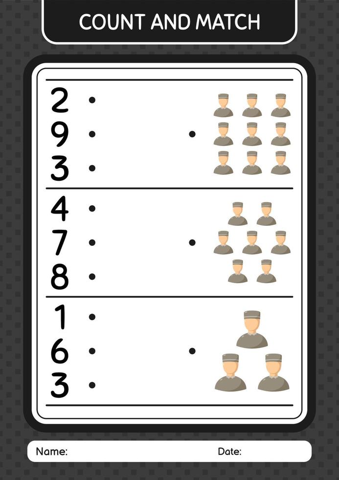 tel en match spel met mannelijke moslim. werkblad voor kleuters, activiteitenblad voor kinderen vector