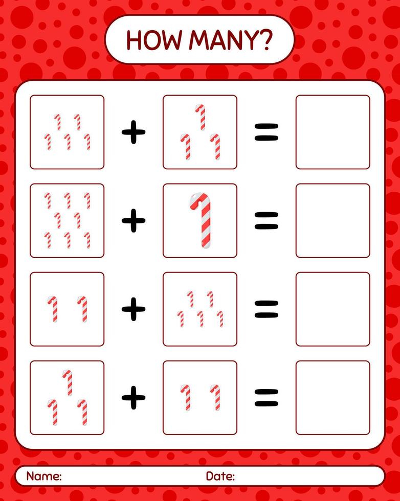 hoeveel telspel met snoepgoed. werkblad voor kleuters, activiteitenblad voor kinderen vector