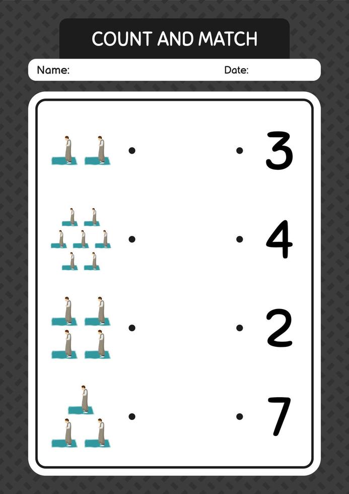 tel en match spel met bidden. werkblad voor kleuters, activiteitenblad voor kinderen vector