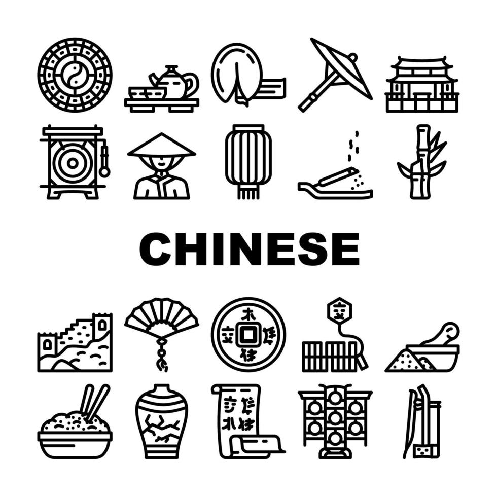 Chinese accessoire en traditie pictogrammen instellen vector