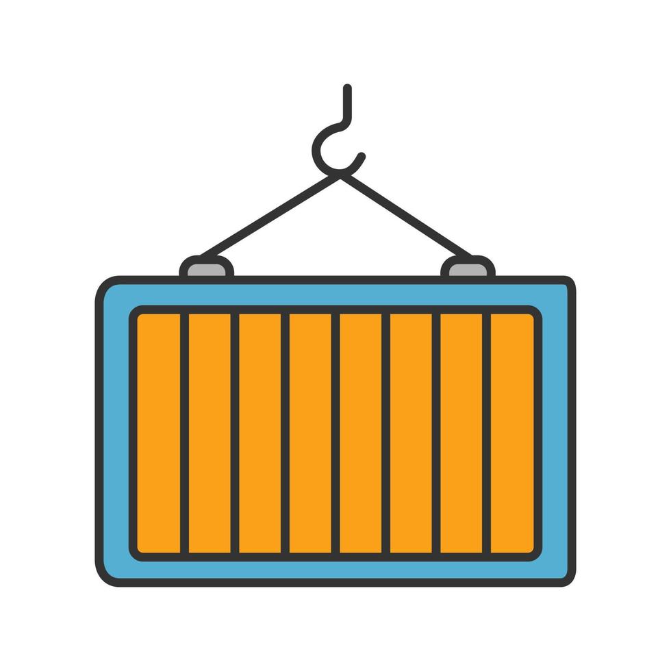 intermodale container kleur icoon. zeecontainer op kraanhaak. vracht laden. geïsoleerde vectorillustratie vector