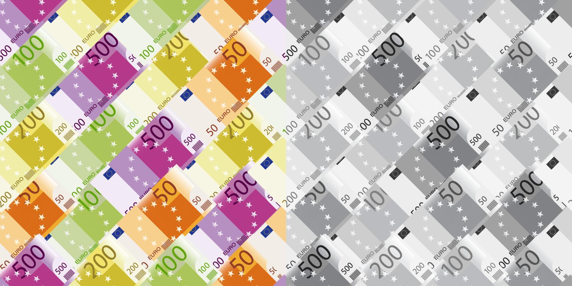 set van naadloze patronen met bankbiljetten van 500, 200, 100 en 50 euro vector