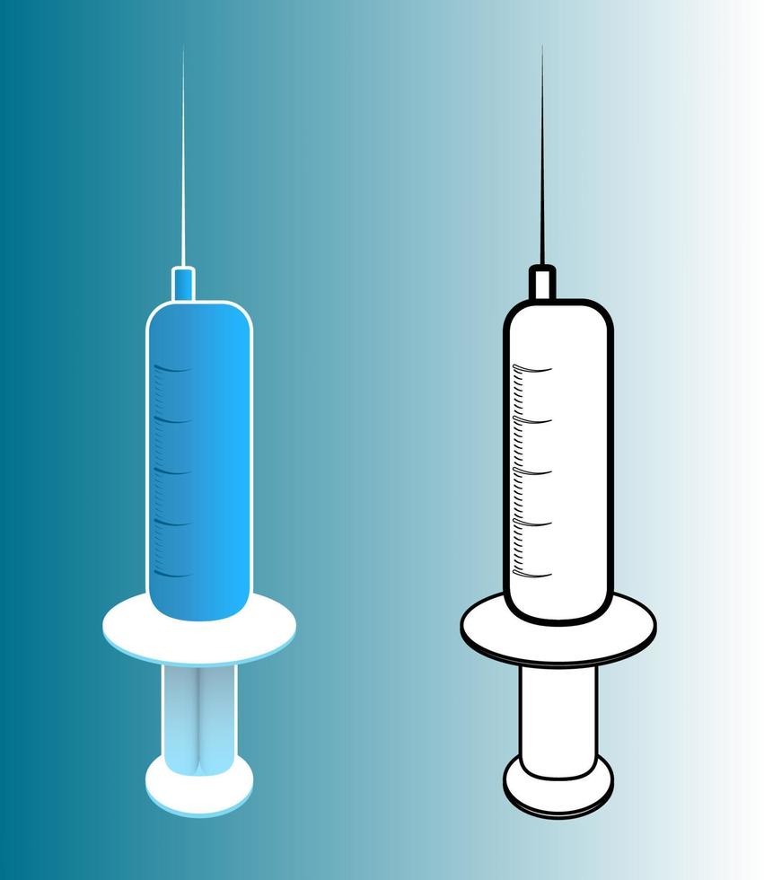 medische spuit met blauwe geneeskunde binnen en zwart-wit. geïsoleerde vector op witte achtergrond