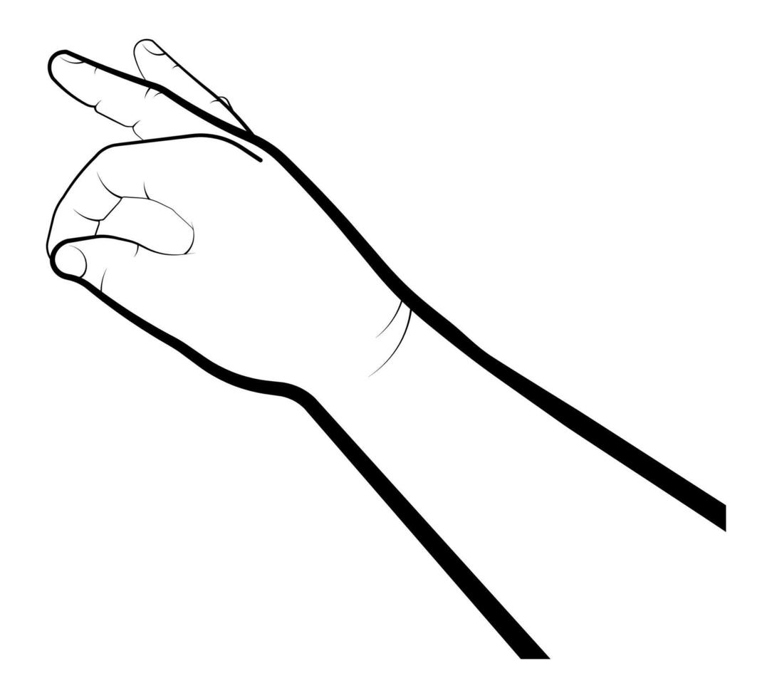 kinderhand houdt een klein voorwerp vast, knijp met twee vingers. gebaar, preutse houding. geïsoleerde vector op witte achtergrond