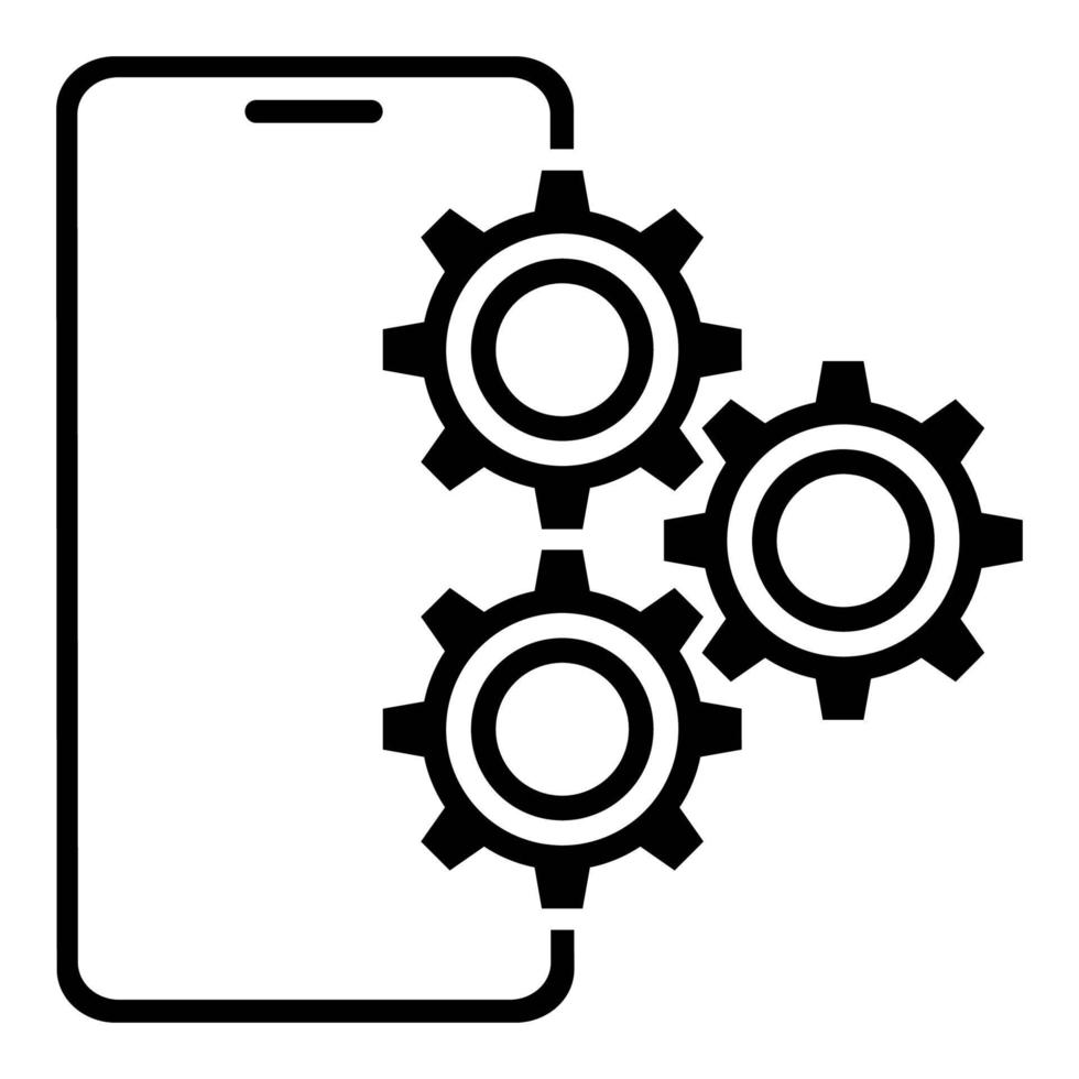 smartphonepictogram met versnellingen. afstellen en repareren van elektronica. vector op een witte achtergrond