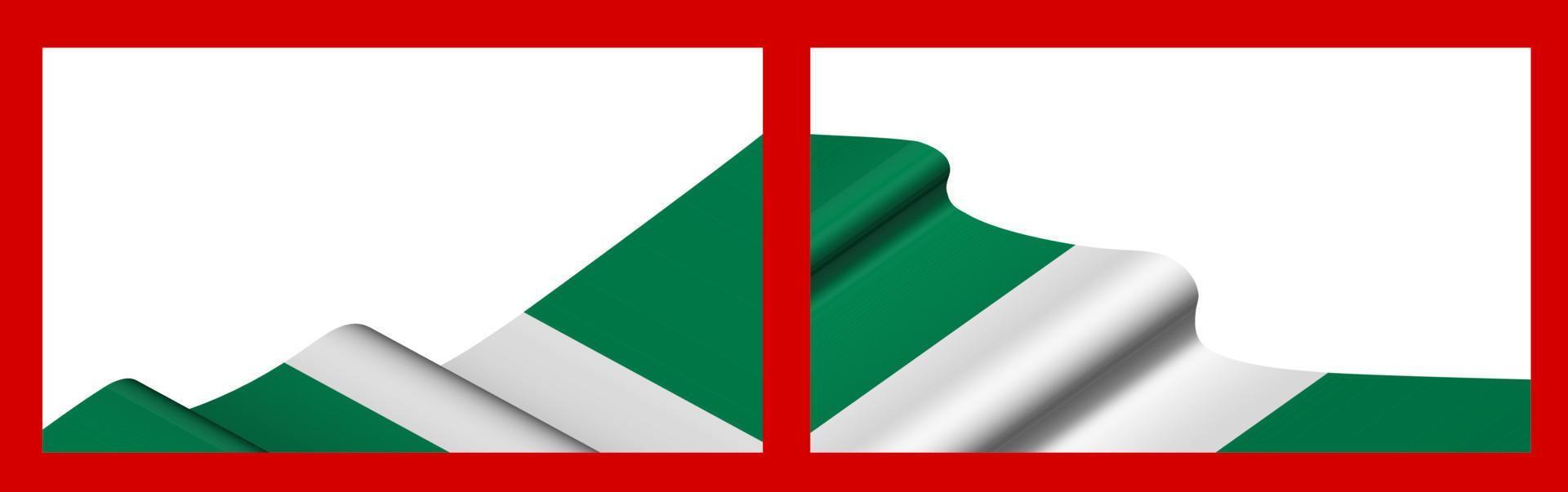 achtergrond, sjabloon voor feestelijk ontwerp. vlag van nigeria zwaaiend in de wind. realistische vector op rode achtergrond