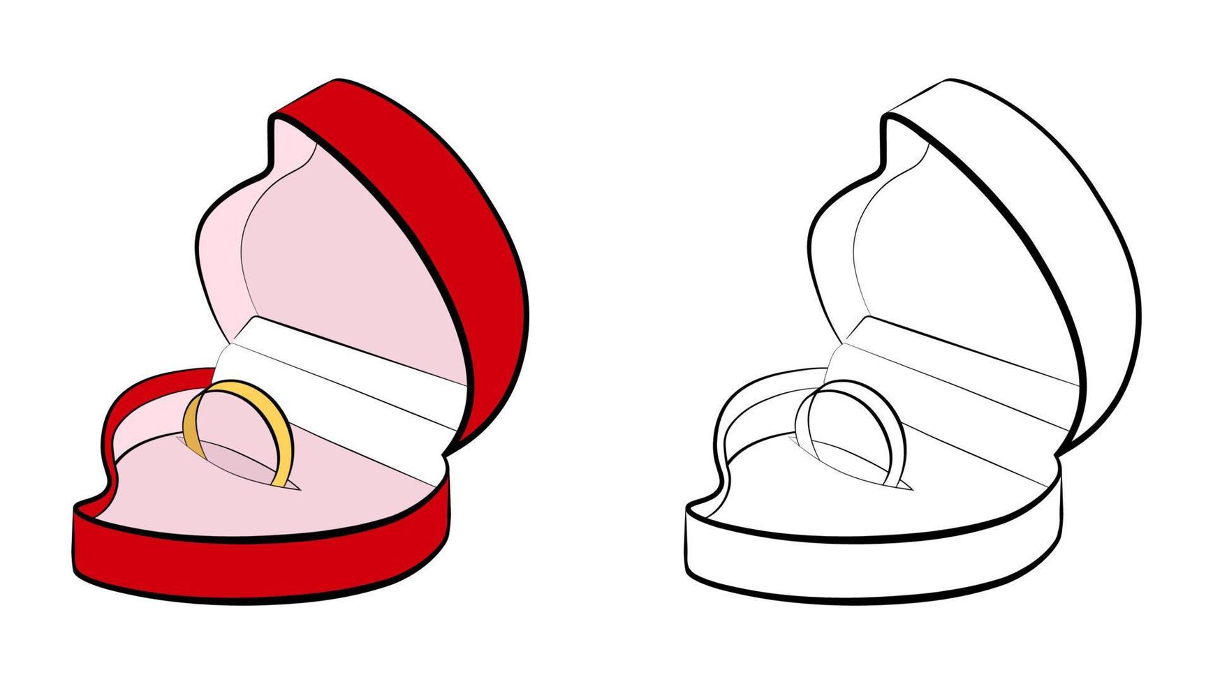 open kast in de vorm van een hart met een trouwring. huwelijk, familie, huwelijksceremonie. geïsoleerd ooglid op een witte achtergrond vector