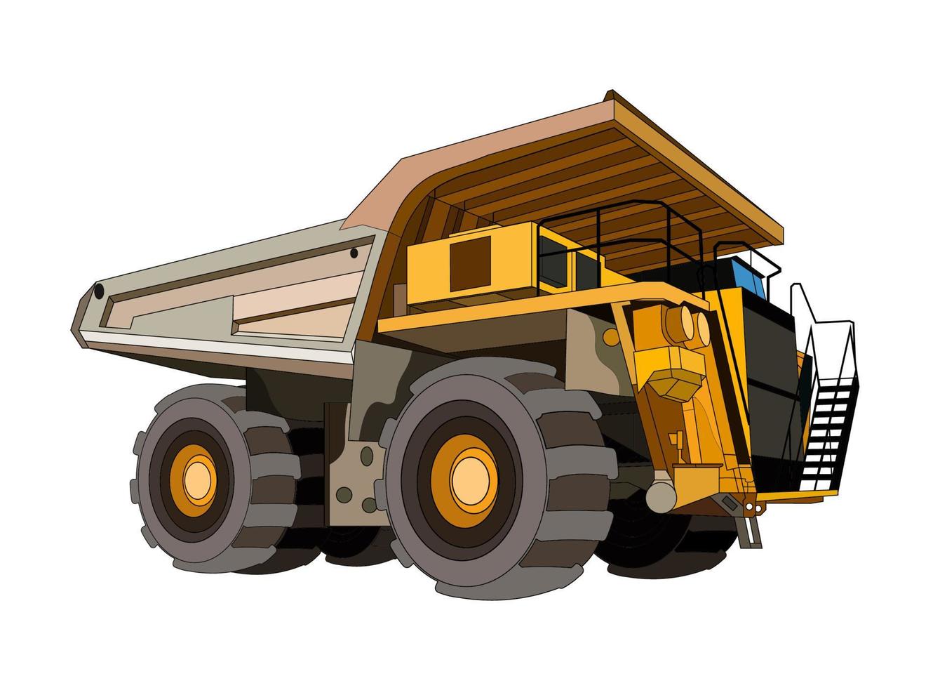 zware bouwmachines dump mijnbouw vrachtwagen in geel zwart. industriële machines en uitrusting. geïsoleerde vector op witte achtergrond