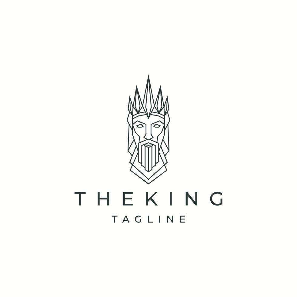 oude koning met kroon lijn stijl logo pictogram ontwerp sjabloon platte vector