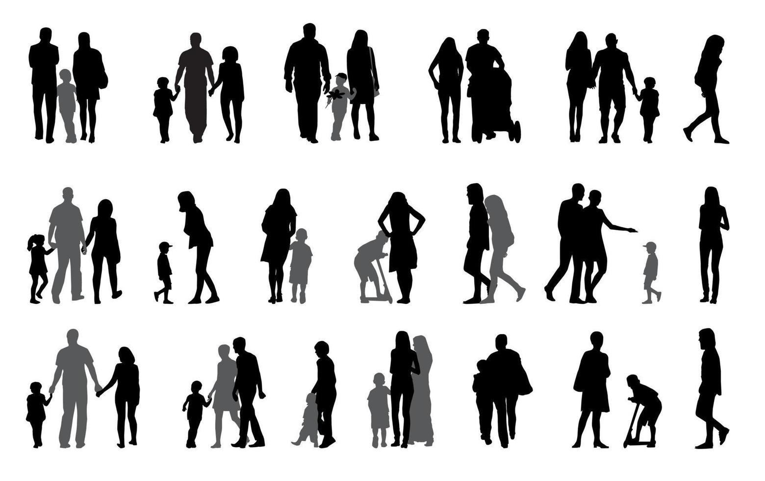 ouders en kinderen met kinderwagen silhouet vectorillustratie vector
