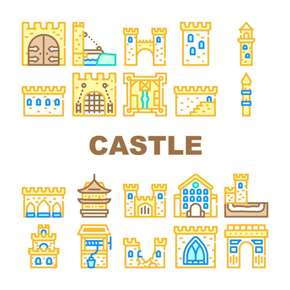 kasteel bouw collectie iconen set vector illustratie