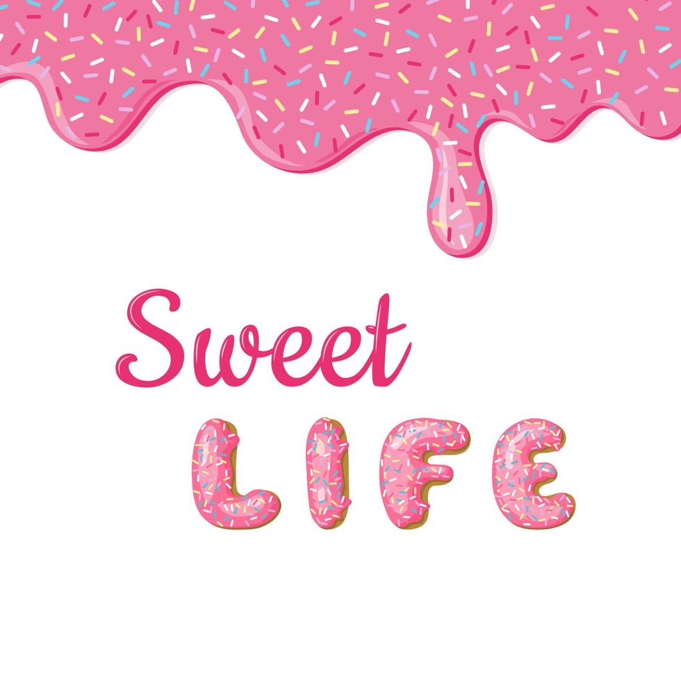 vector banner met donut roze glazuur en tekst. donuts hand getekende letters.