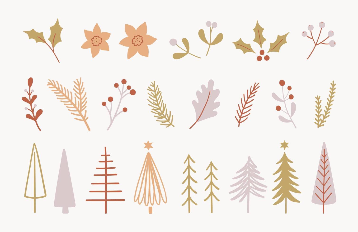 kerstboom collectie. handgetekende decoratieve winterelementen. vector